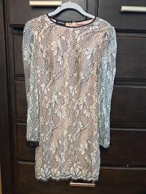 bebe Pink Lace-Overlay Long Sleeve Dress